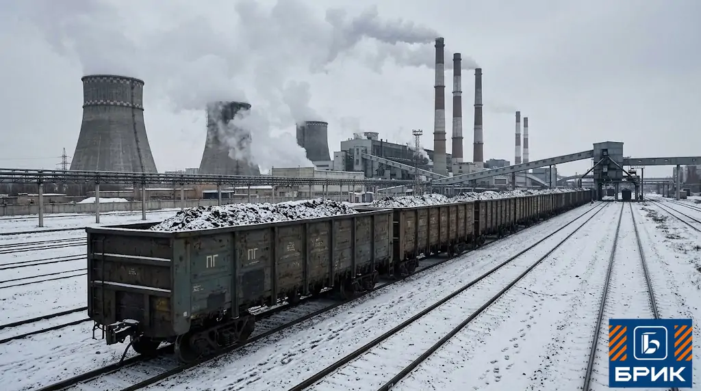 Подача полувагонов с углём на разгрузочный фронт ТЭЦ зимой